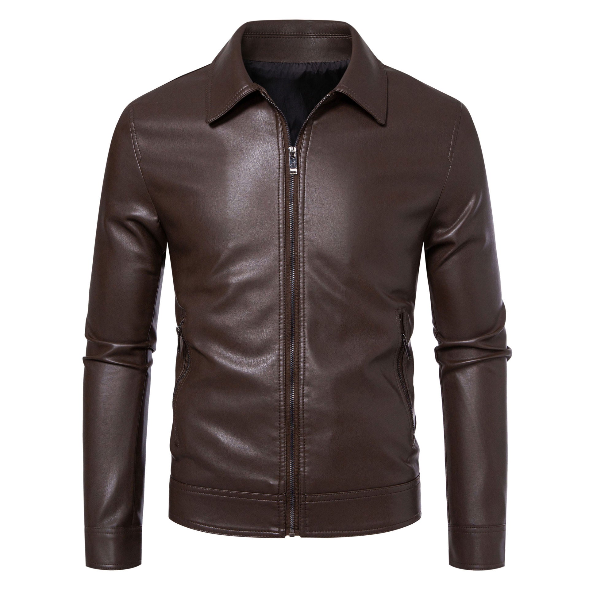 Leather Jacket With Lapel Collar Light Business Style