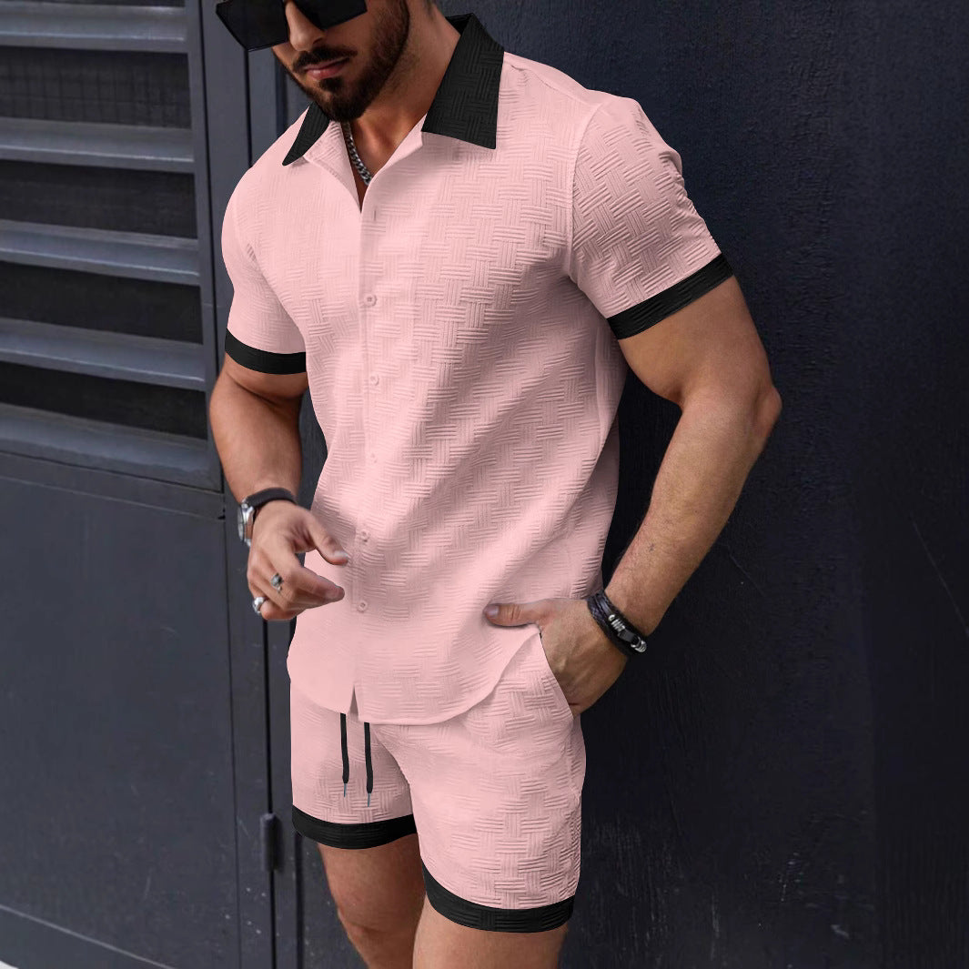 Casual Color-Block Shirt & Shorts Set