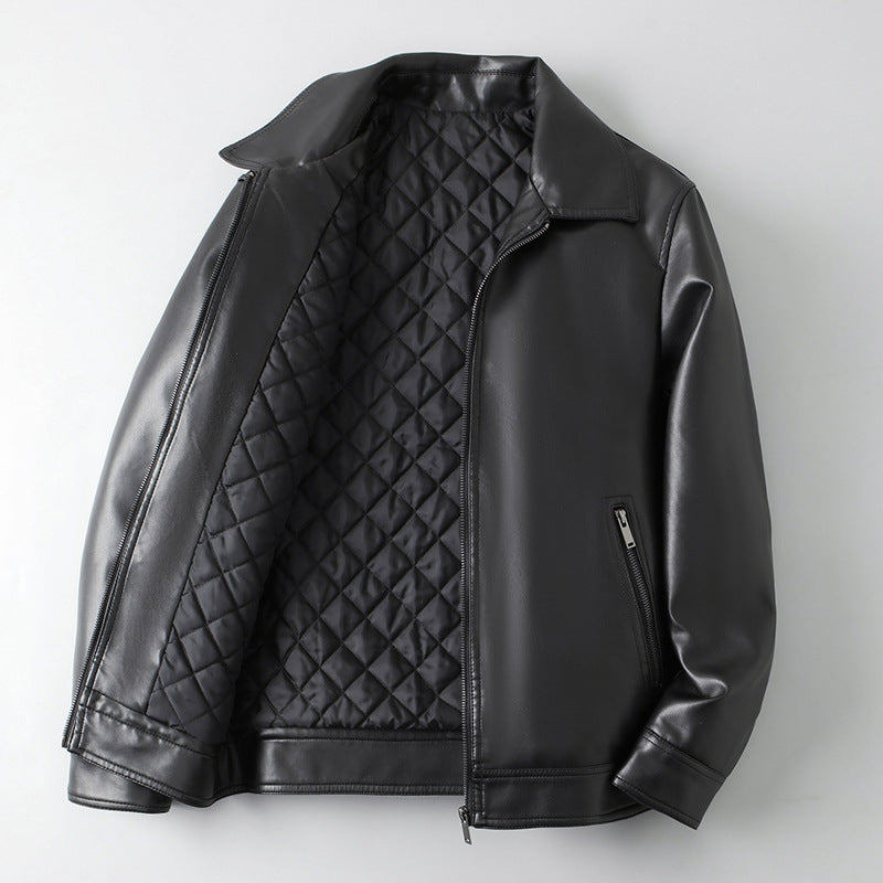 Leather Jacket With Lapel Collar Light Business Style