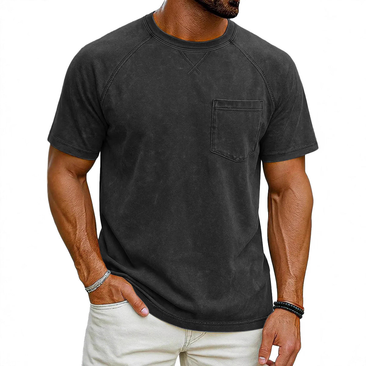 Men's Retro Raglan T-Shirt – Loose Fit Casual Crew-Neck Tee