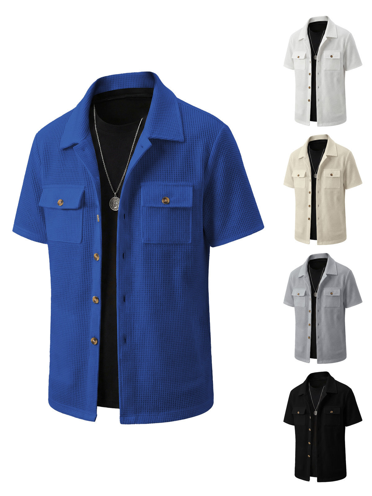 Men's Waffle-Weave Short-Sleeve Cardigan Jacket