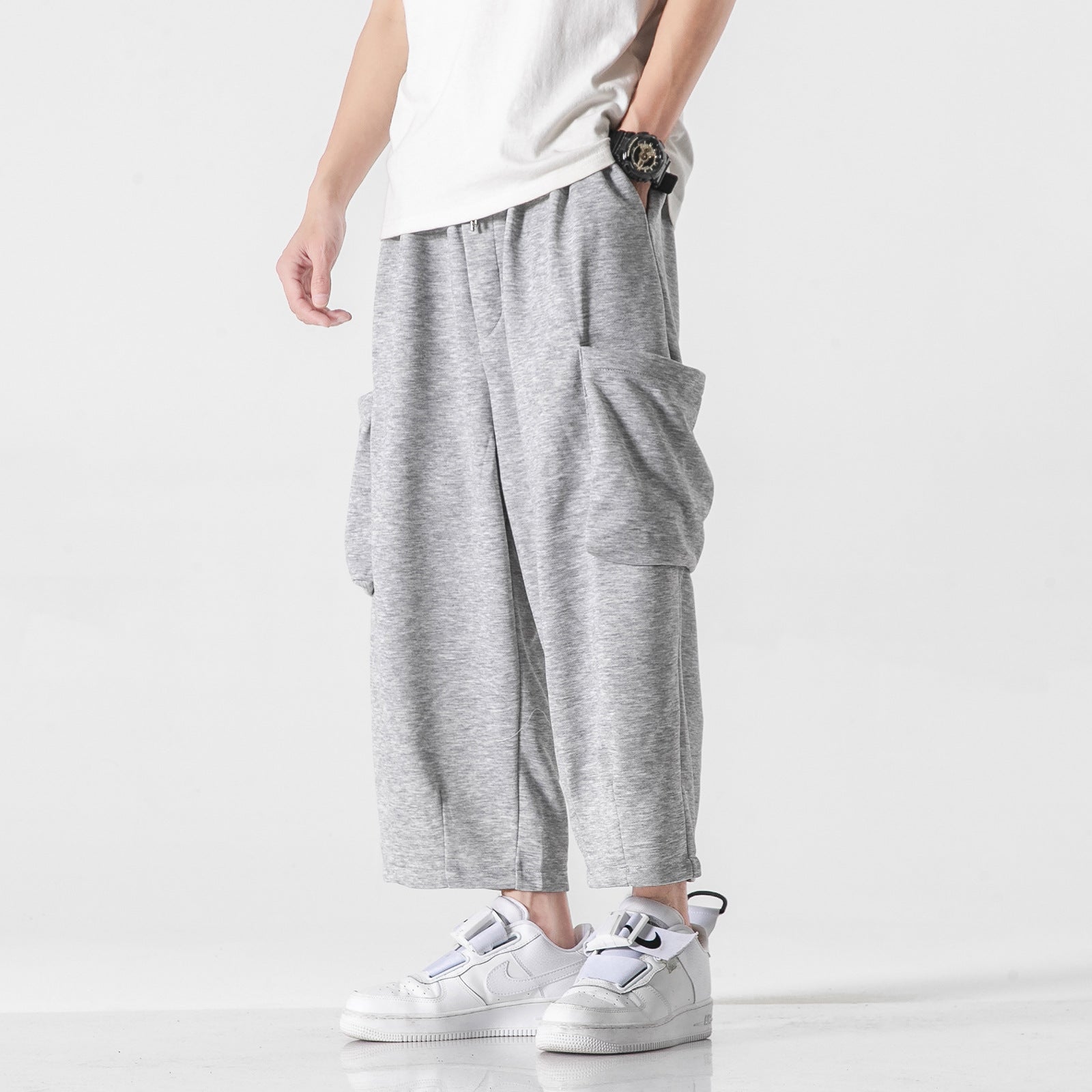 Mens Japanese-style Plus-size Straight-leg Wide-leg Sweatpants