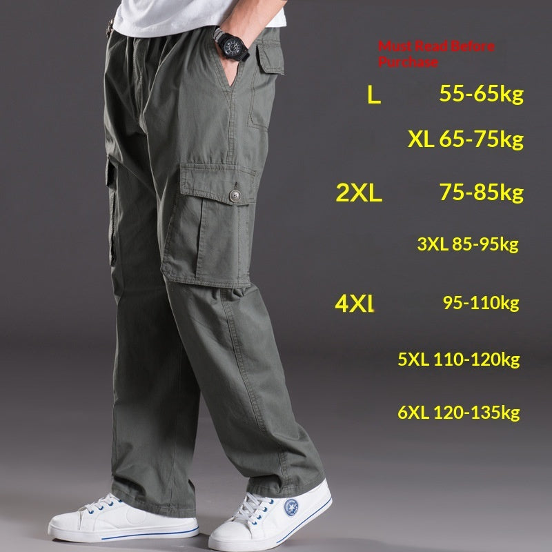 Men's Plus-Size Cotton Cargo Pants – Multi-Pocket High Waist