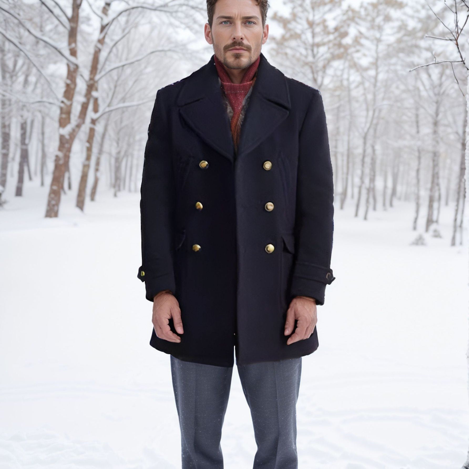 Long-Sleeve British-Style Fashionable Wool Coat