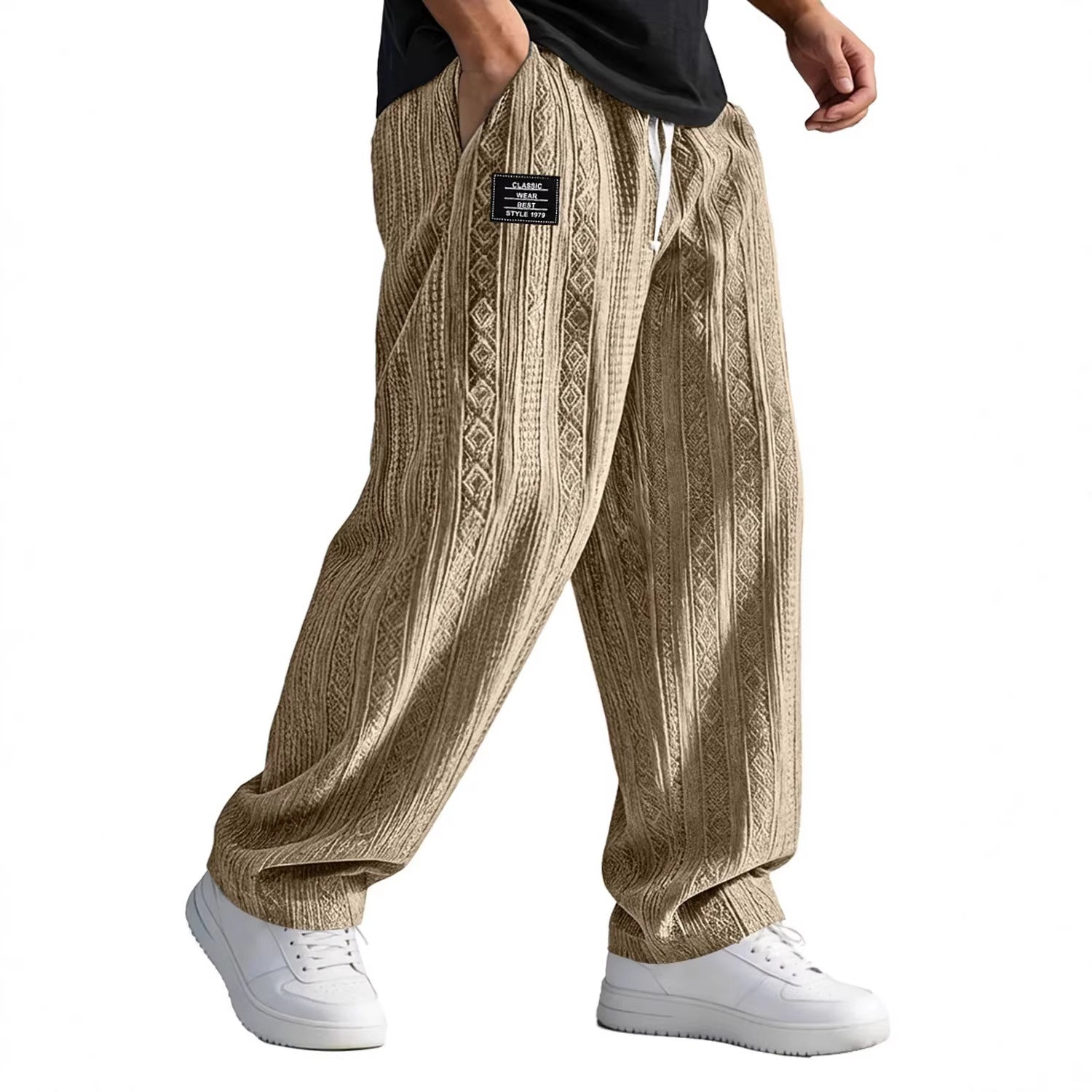 European And American Style Pocketed Straight-Leg Loose Lace-Up Sporty Casual Pants
