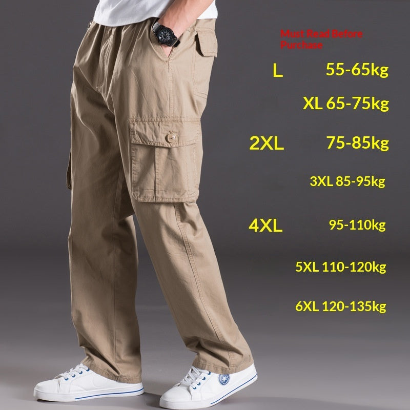 Men's Plus-Size Cotton Cargo Pants – Multi-Pocket High Waist