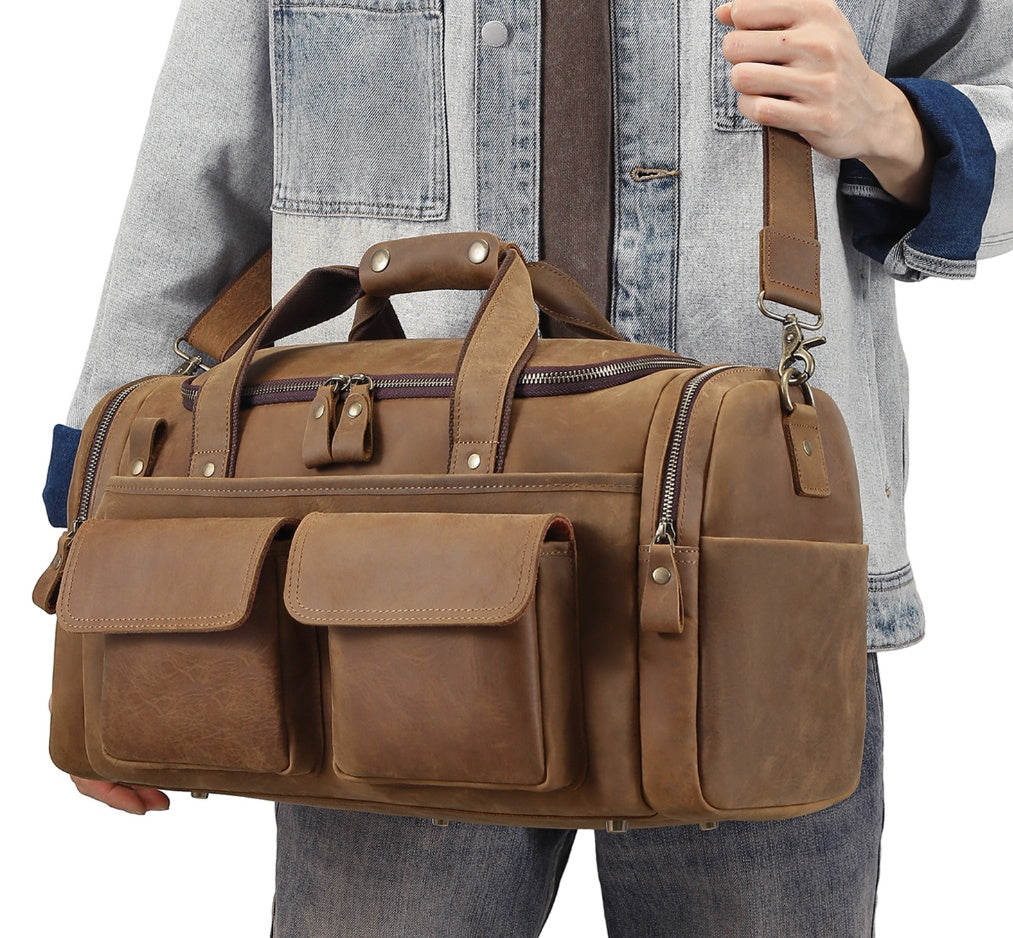 Genuine Leather Travel Bag for Men – First-Layer Cowhide Duffel