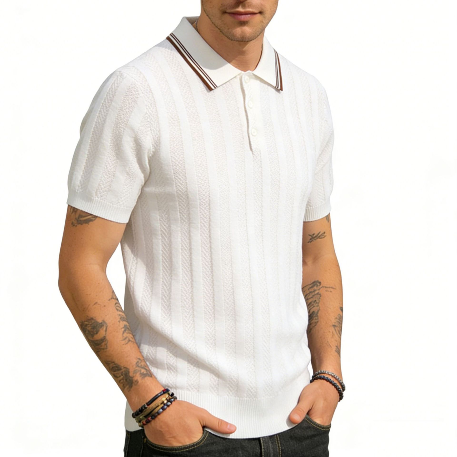 Men's Old Money Knitted Polo – Lapel Collar Slim Fit T-Shirt