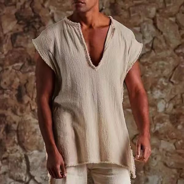 Plus-size Mens Retro Sleeveless Loose-fit T-shirt