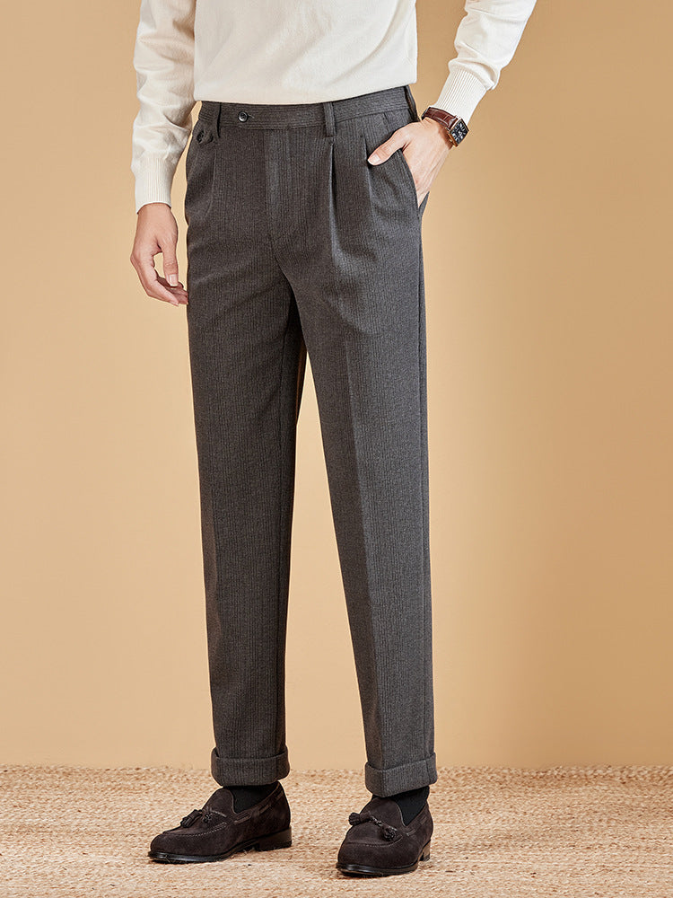 Mens Wool Suit Pants Thickened Straight-Leg Business-Casual Trousers