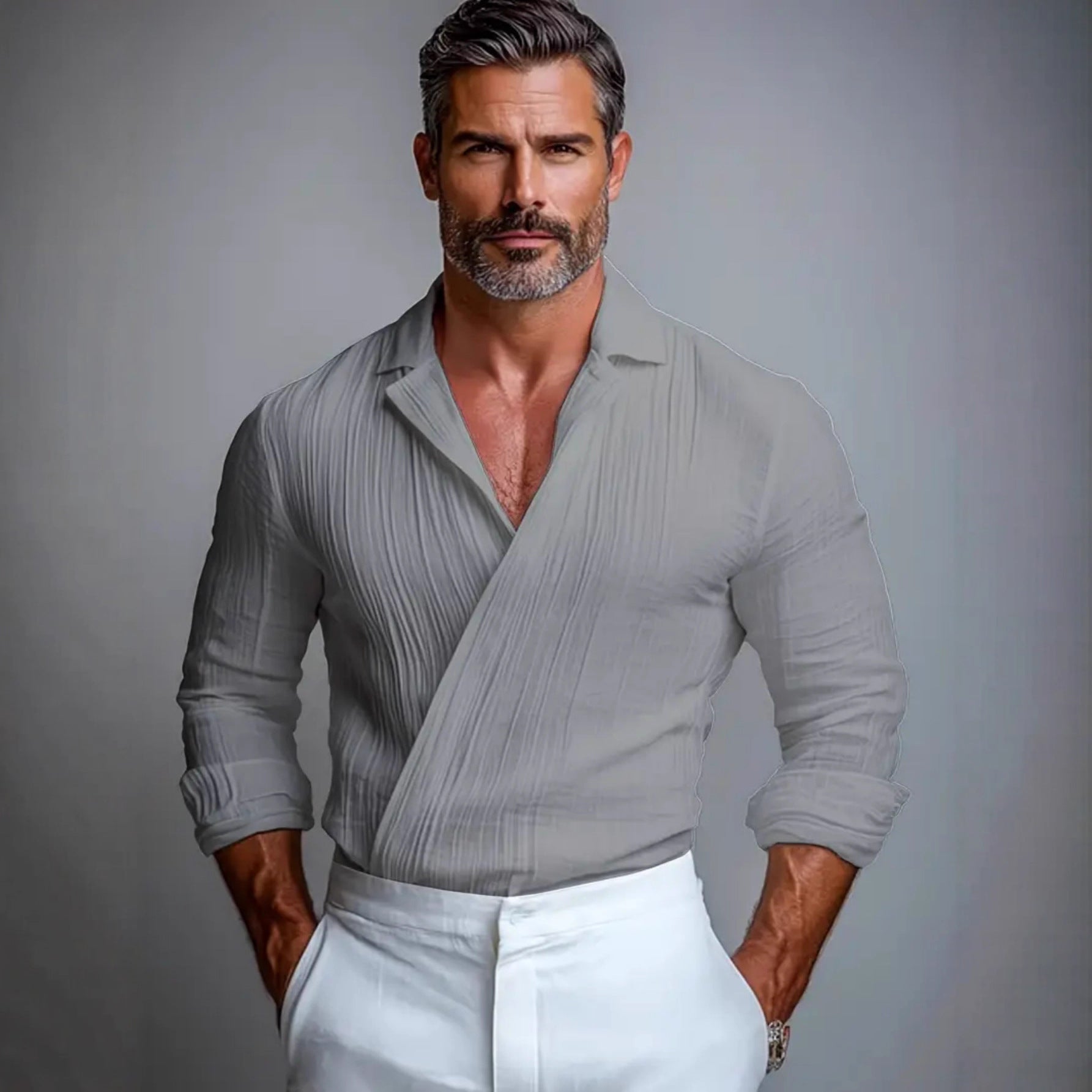 Casual American-Style Long-Sleeve Mens Shirt