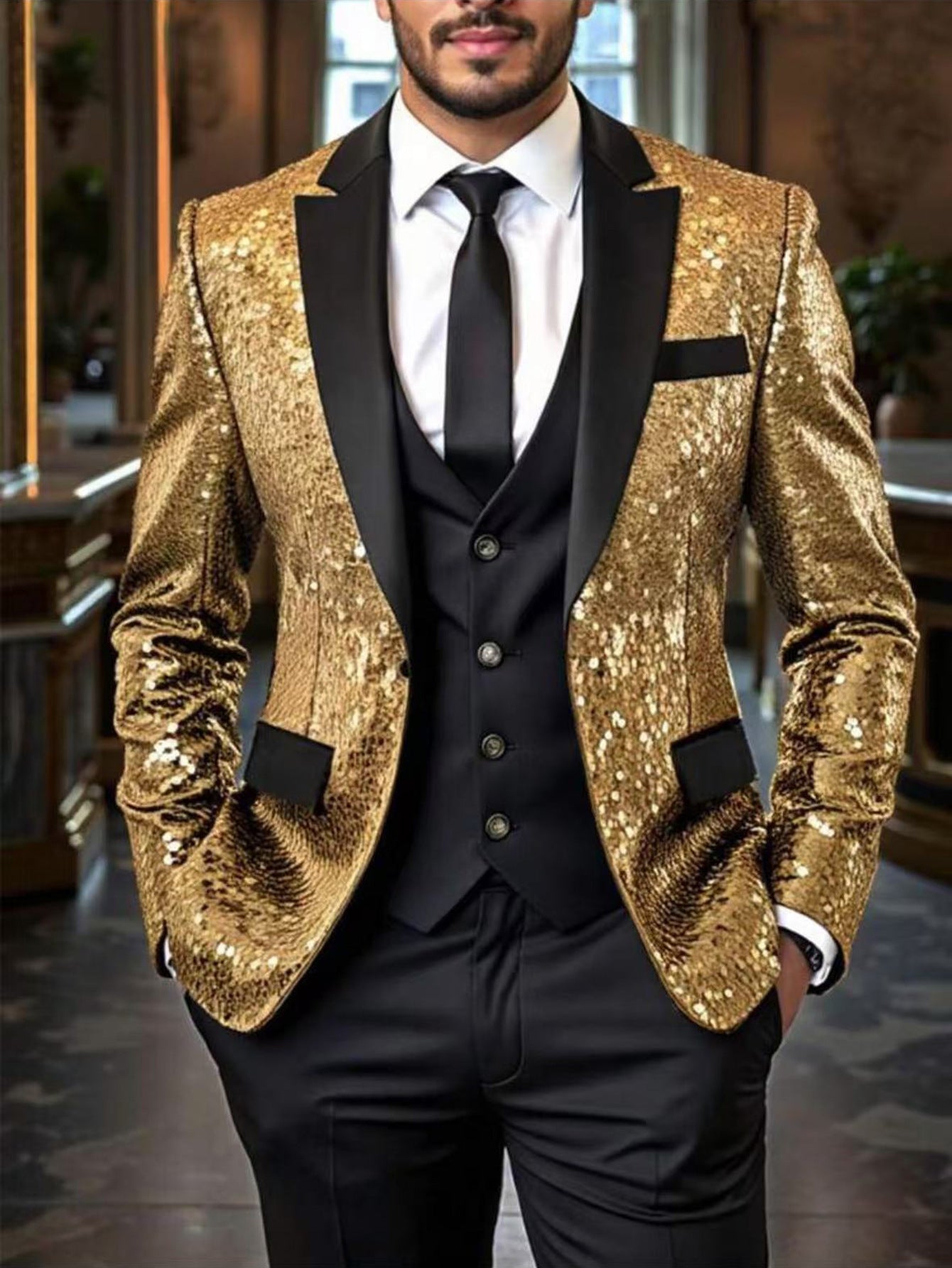 Casual Loose-Fit Ombre Sequin Blazer