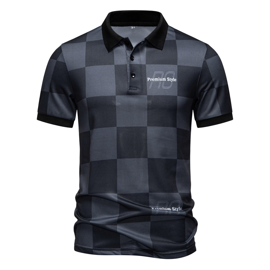 Checkered Short-Sleeve Letter-Printed Casual Fashion T-Shirt