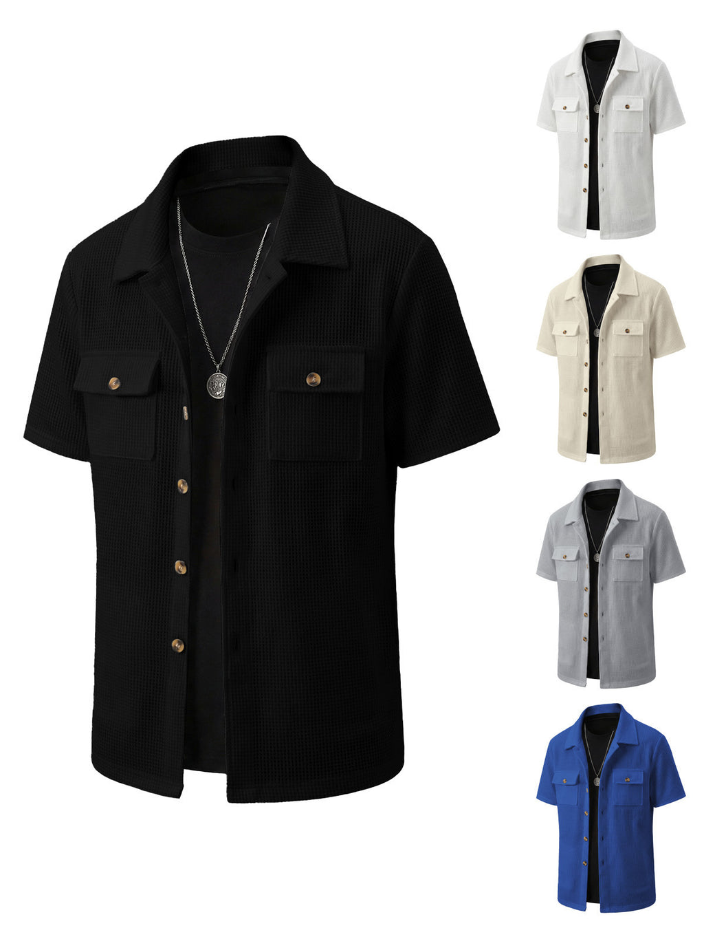 Men's Waffle-Weave Short-Sleeve Cardigan Jacket