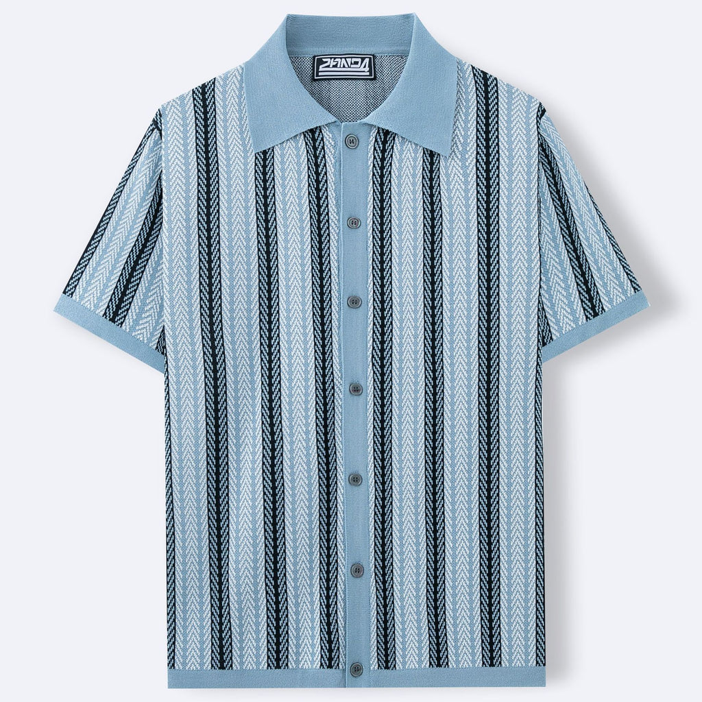 Short-Sleeve Striped Knitted Cardigan Jacquard Polo Shirt