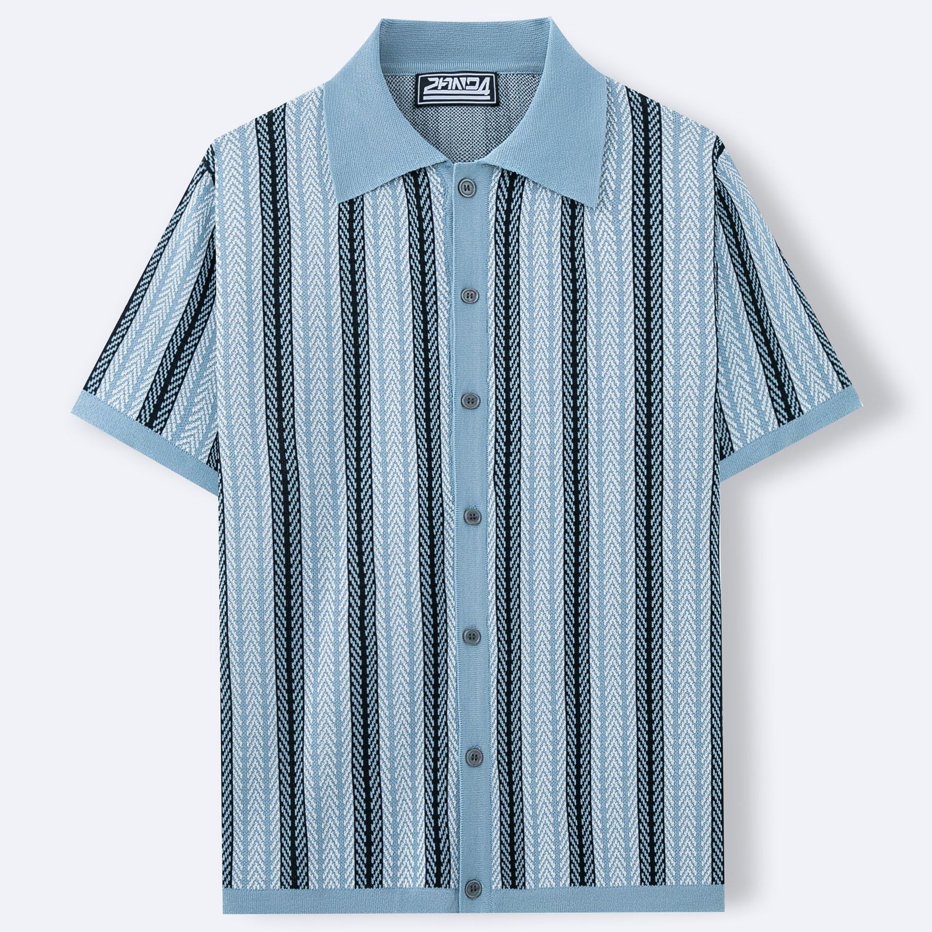 Short-Sleeve Striped Knitted Cardigan Jacquard Polo Shirt