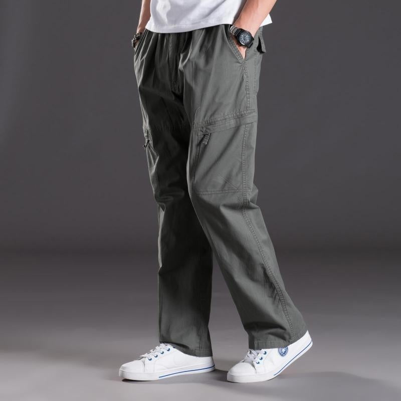 Men's Plus-Size Cotton Cargo Pants – Multi-Pocket High Waist