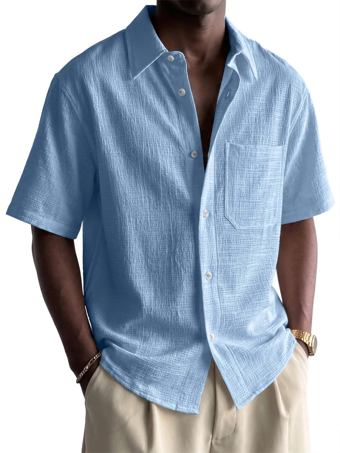 Men's Cotton-Linen Short-Sleeve Shirt – 7 Colors Loose Fit