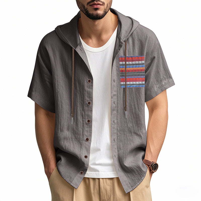Linen Short-sleeve Lightweight Loose-fitting Hooded T-shirt