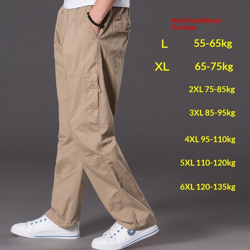 Men's Plus-Size Cotton Cargo Pants – Multi-Pocket High Waist