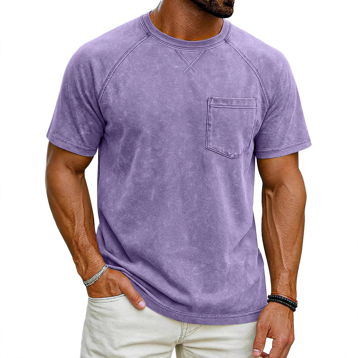 Men's Retro Raglan T-Shirt – Loose Fit Casual Crew-Neck Tee