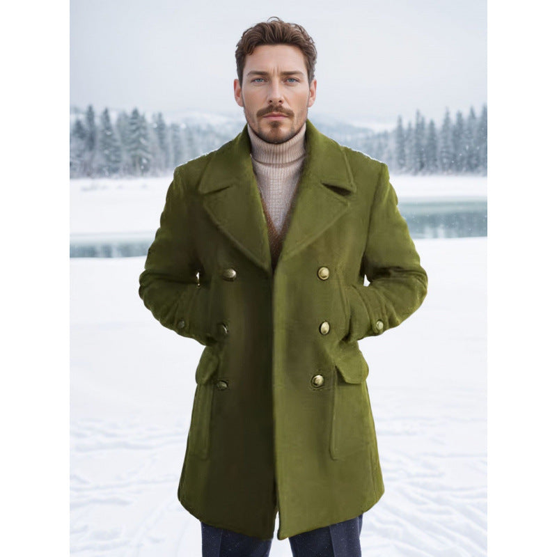 Long-Sleeve British-Style Fashionable Wool Coat