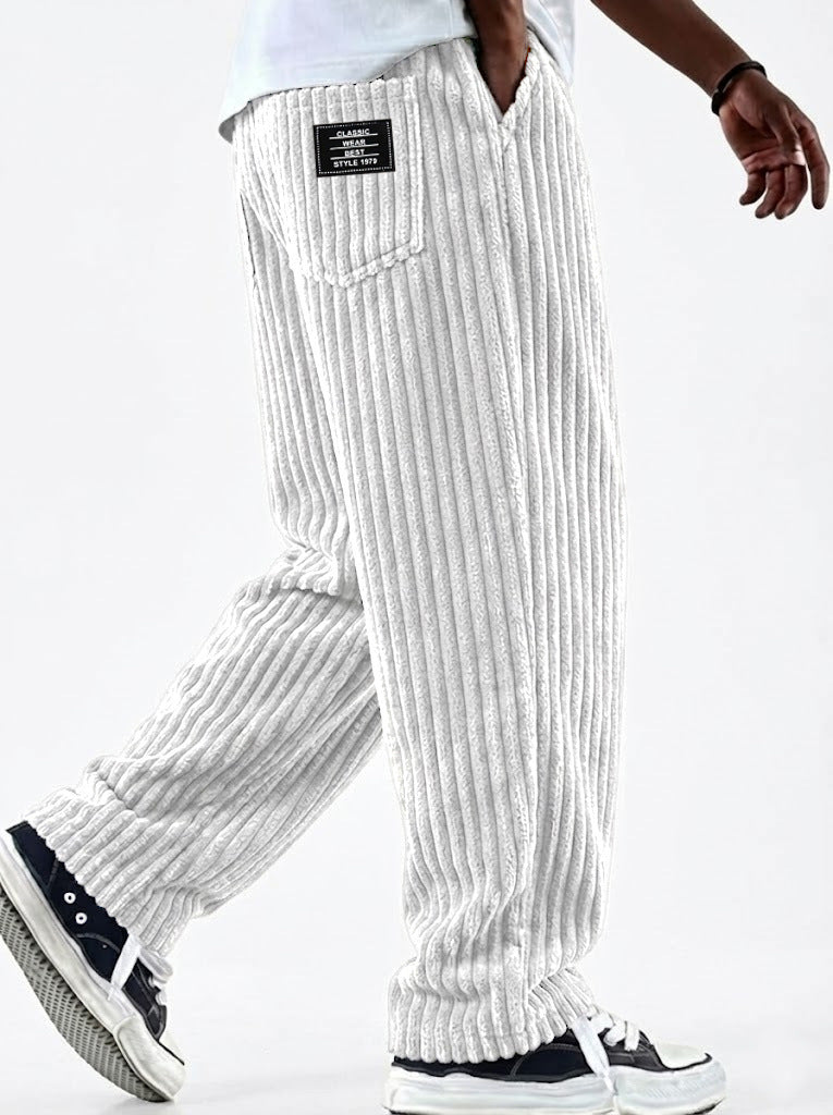 Men's Corduroy Straight-Leg Trousers – Elastic Waist, Drawstring, 11 Colours
