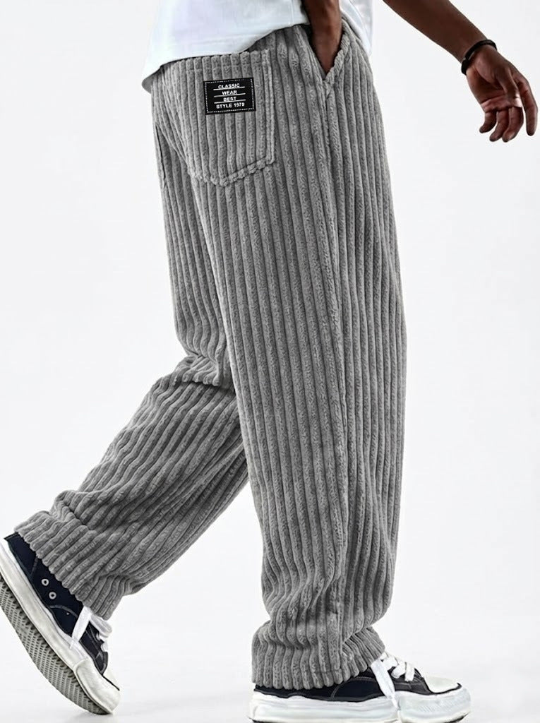 Men's Corduroy Straight-Leg Trousers – Elastic Waist, Drawstring, 11 Colours