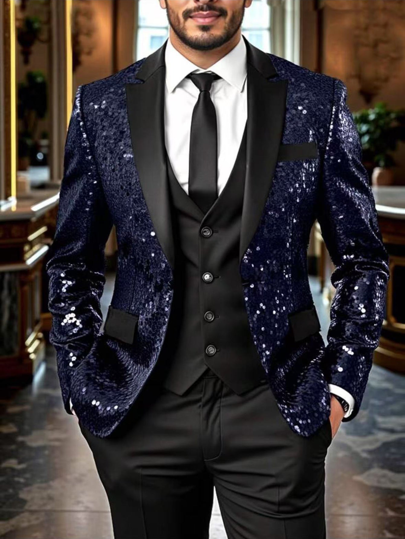 Casual Loose-Fit Ombre Sequin Blazer