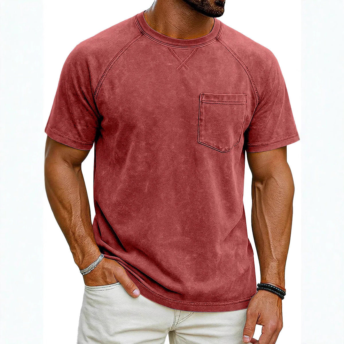 Men's Retro Raglan T-Shirt – Loose Fit Casual Crew-Neck Tee