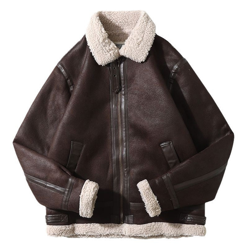 Men's Suede-Effect Biker Jacket – Fleece-Lined Padded Coat