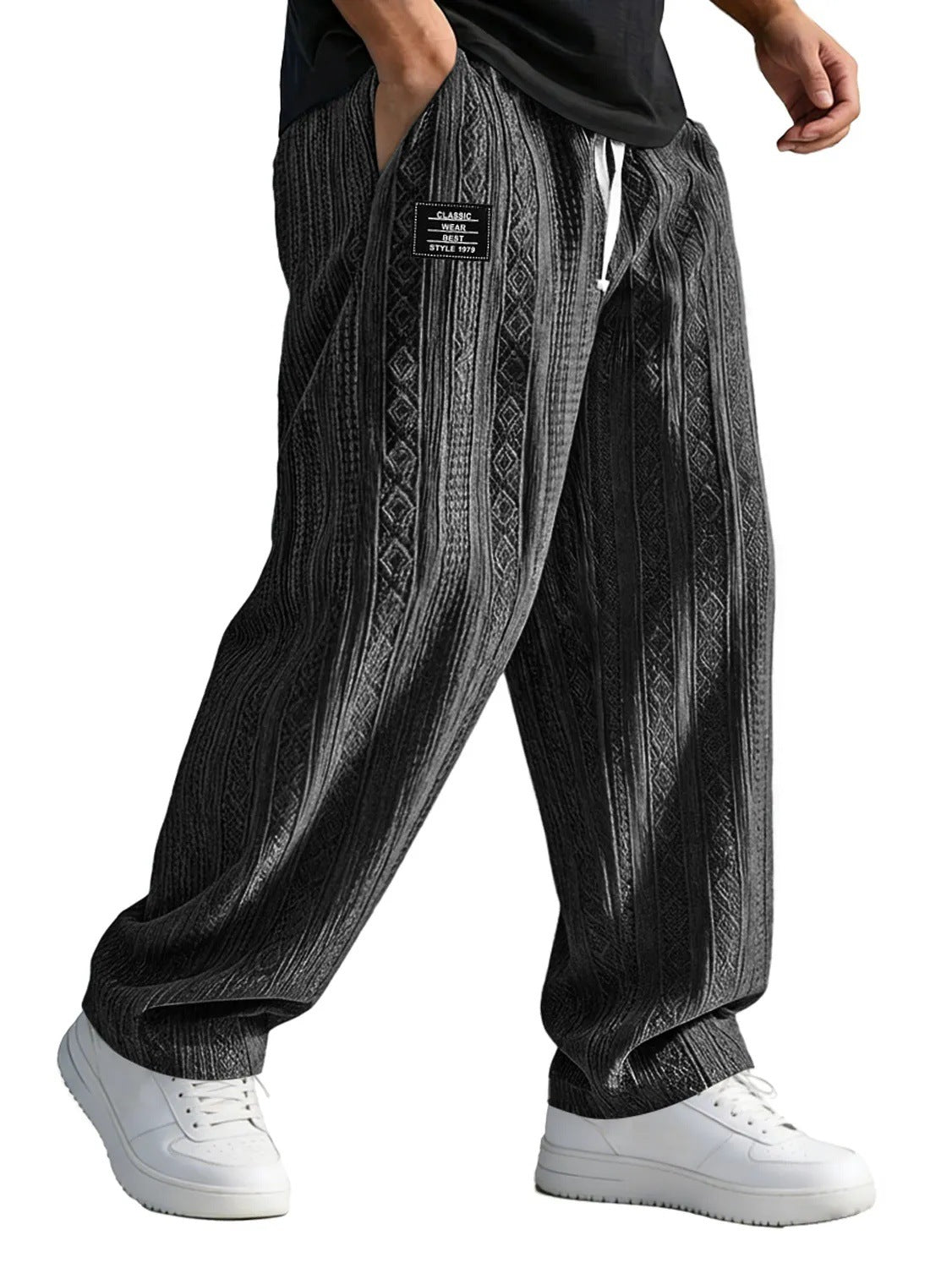European And American Style Pocketed Straight-Leg Loose Lace-Up Sporty Casual Pants