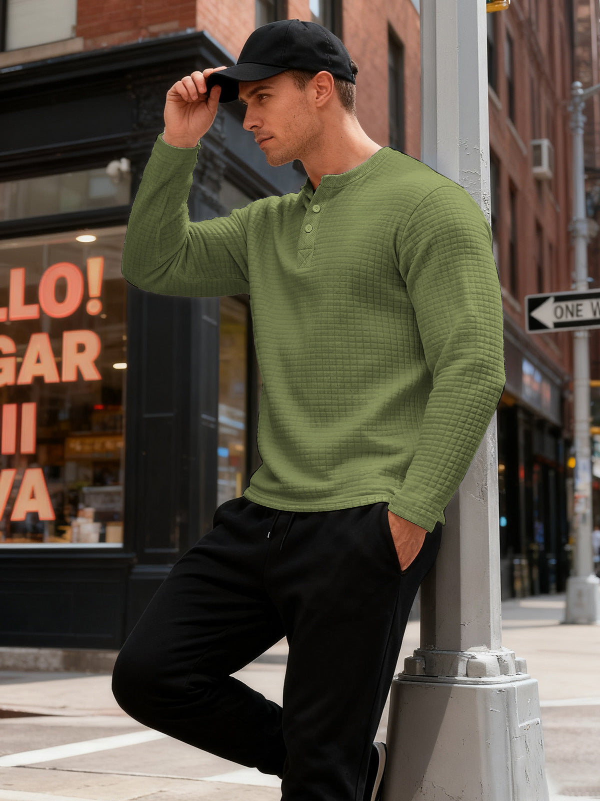 Mens Long-Sleeve Sweatshirt With Jacquard Small Plaid Pattern