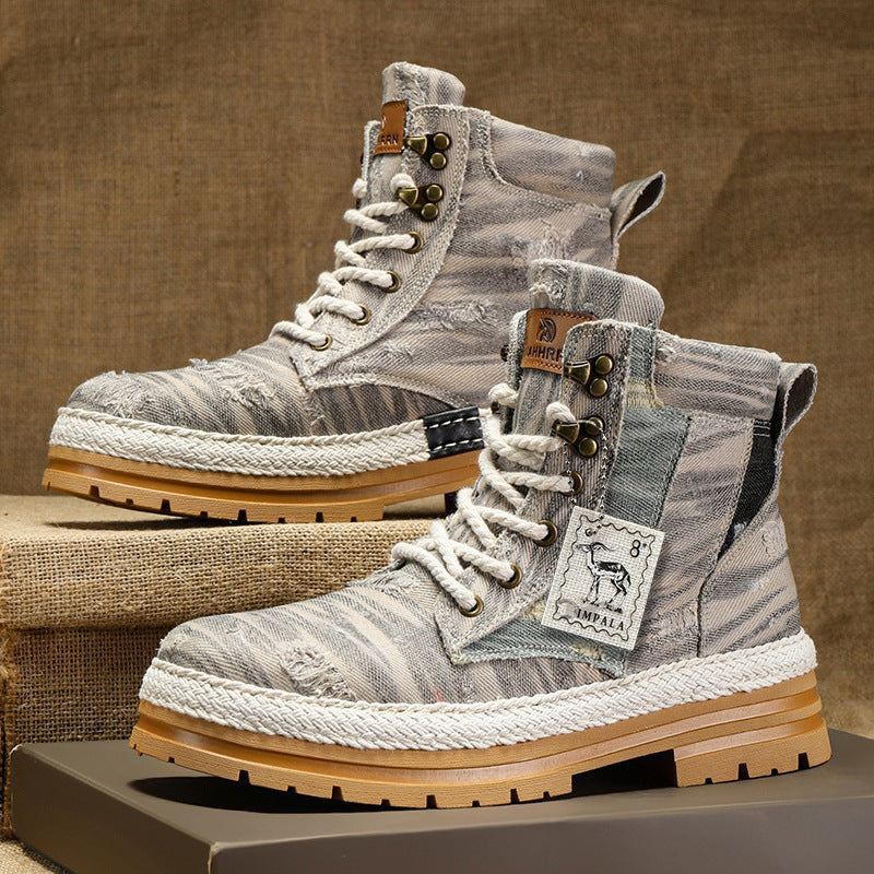 Men's High-Top Denim Martin Boots – Chunky Heel