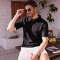 Textured Rib-Knit Polo Shirt