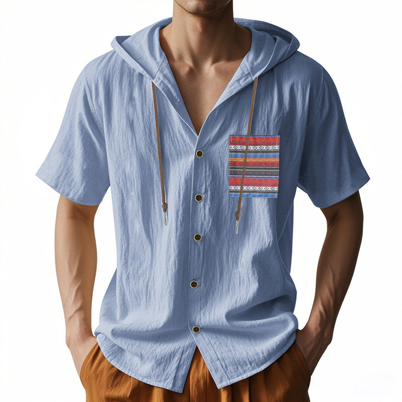 Linen Short-sleeve Lightweight Loose-fitting Hooded T-shirt