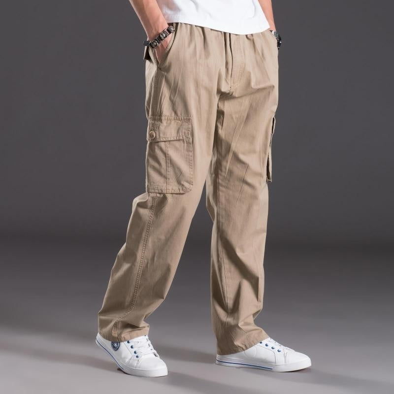 Men's Plus-Size Cotton Cargo Pants – Multi-Pocket High Waist