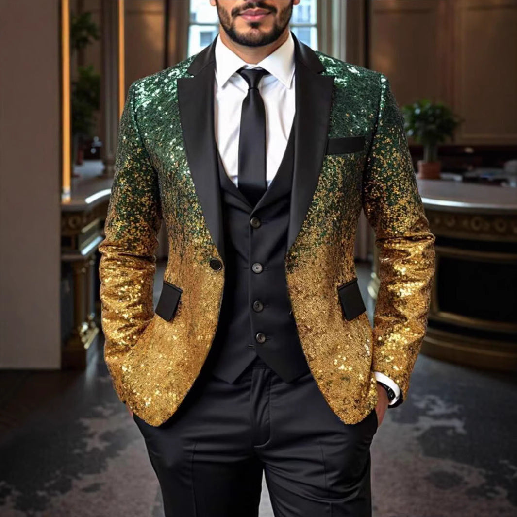 Casual Loose-Fit Ombre Sequin Blazer