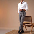 Herringbone High-Waist Single-Pleat Trousers