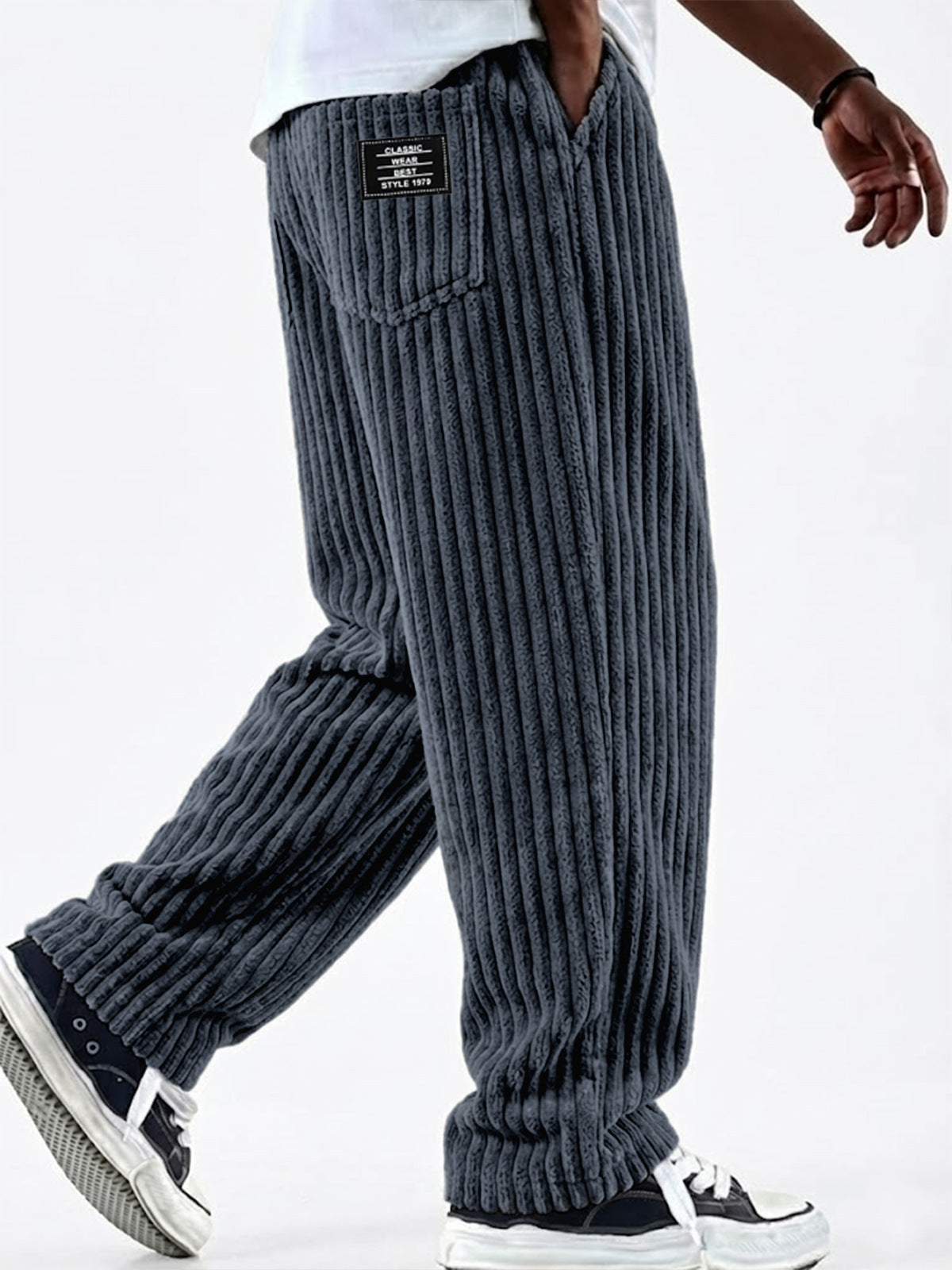 Men's Corduroy Straight-Leg Trousers – Elastic Waist, Drawstring, 11 Colours