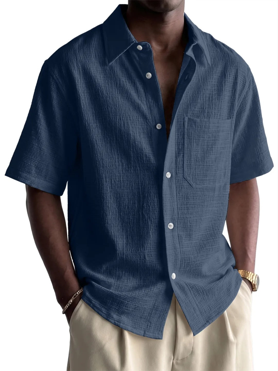Men's Cotton-Linen Short-Sleeve Shirt – 7 Colors Loose Fit