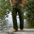 Drawstring Elastic Waist Straight-leg Solid-color Casual Mid-length Pants