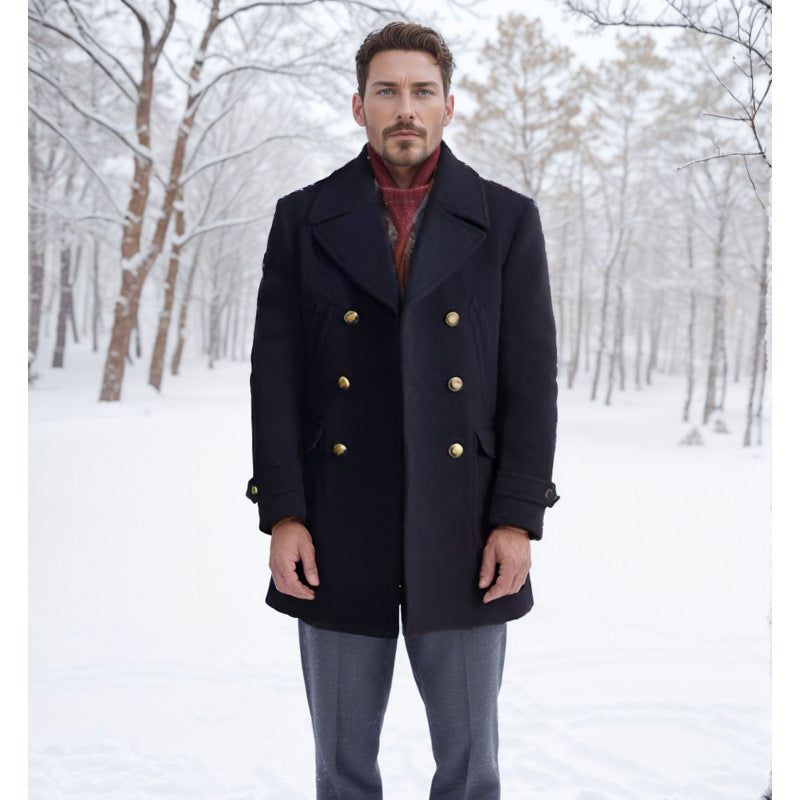 Long-Sleeve British-Style Fashionable Wool Coat