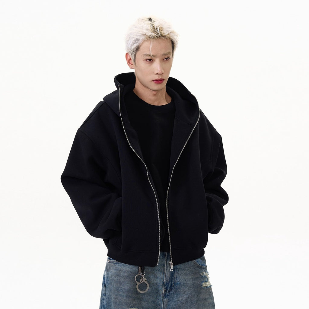 Solid-color Cardigan Hooded Sweatshirt