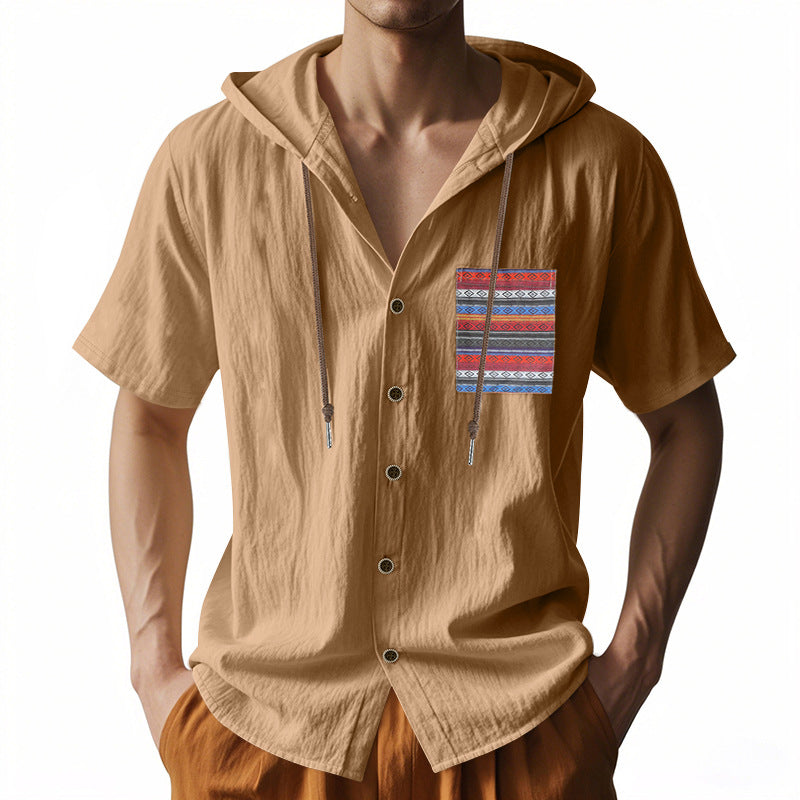 Linen Short-sleeve Lightweight Loose-fitting Hooded T-shirt