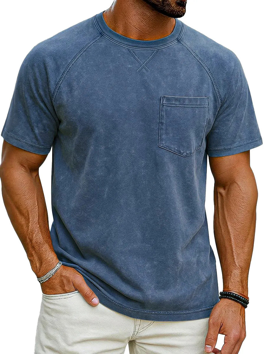 Men's Retro Raglan T-Shirt – Loose Fit Casual Crew-Neck Tee