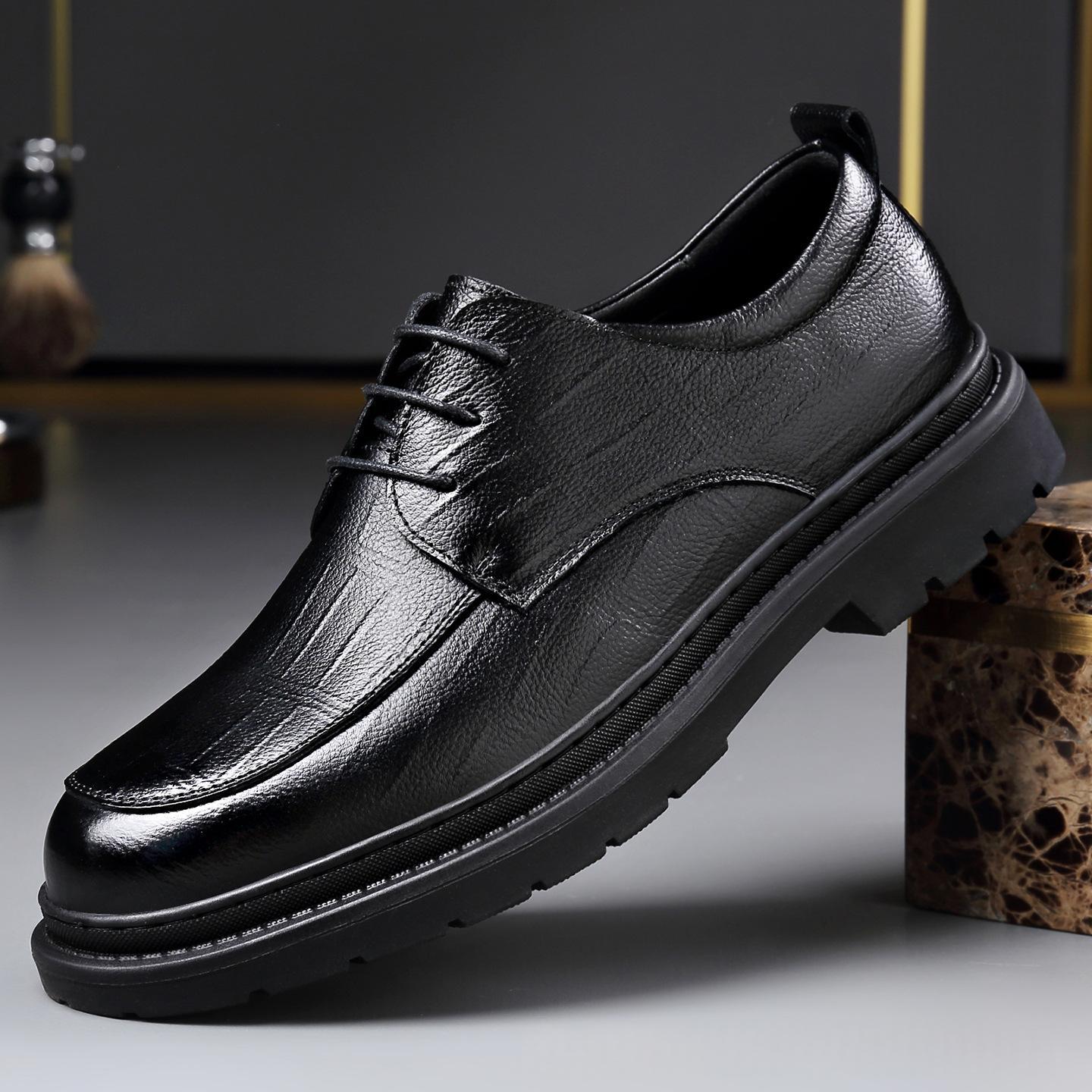 Full-Grain Leather Square-Toe Business Shoes for Men | Black – JIDAI