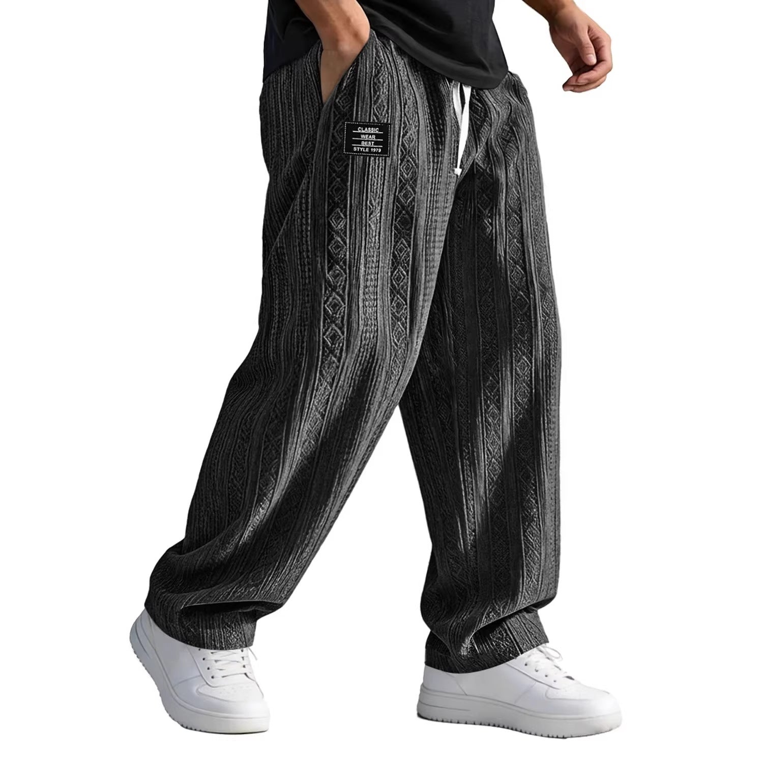 European And American Style Pocketed Straight-Leg Loose Lace-Up Sporty Casual Pants