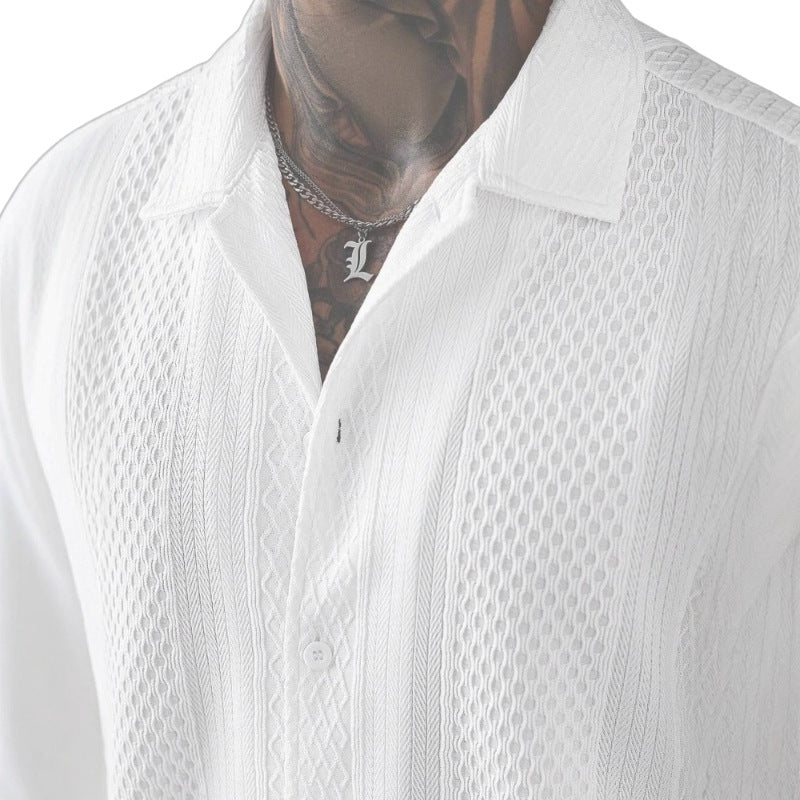 Hollow-Out Knitted Lapel Shirt