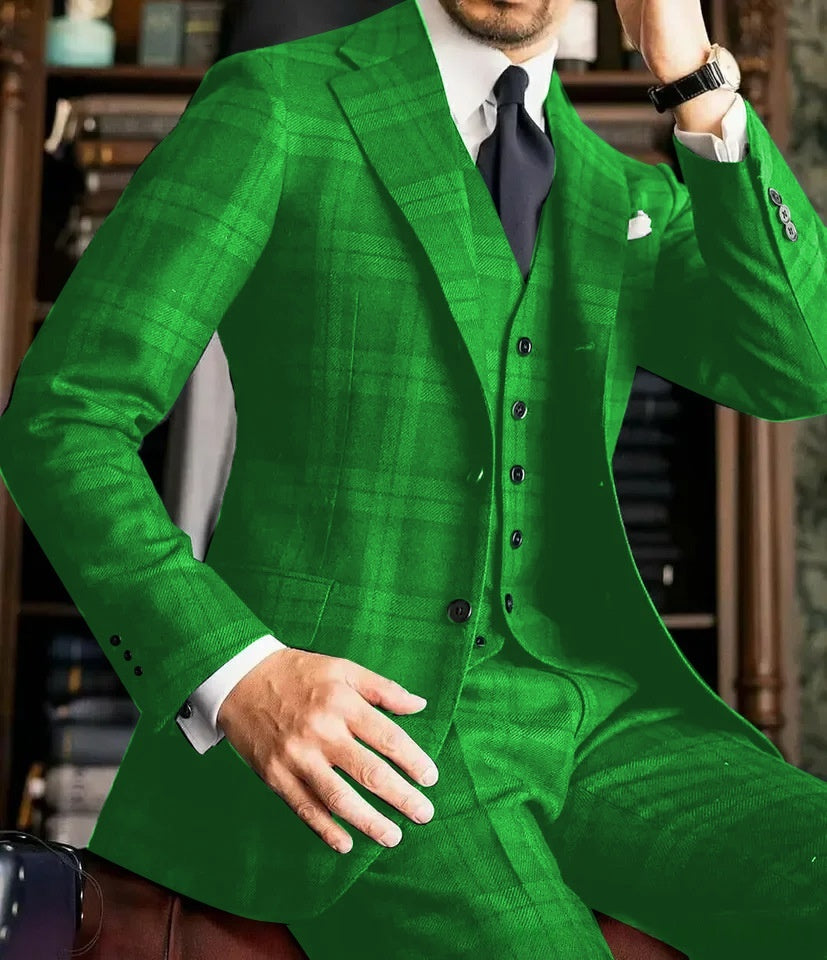 Men's 3-Piece Slim-Fit Suit Set – Jacket, Vest & Trousers, 8 Colours